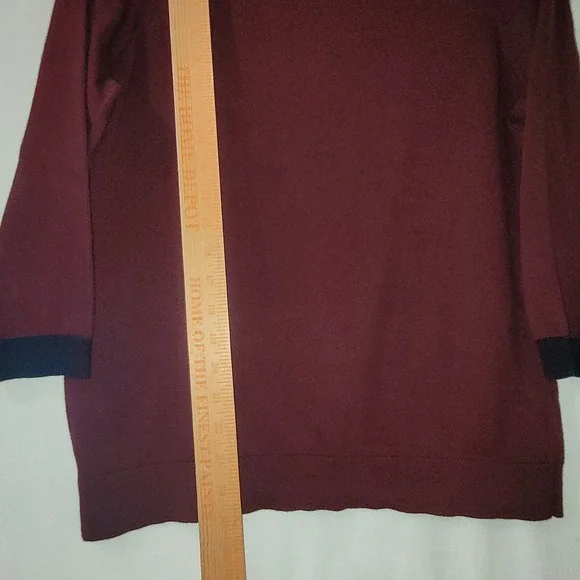 Boden Sweater Cotton Maroon Navy Ribbed Trim Boatneck Pullover 3/4 Slv Womens LG - Picture 6 of 8